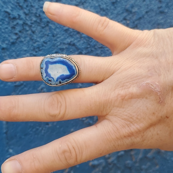 New Solar Quartz Agate Druzy 925 Silver Ring. - Picture 15 of 16